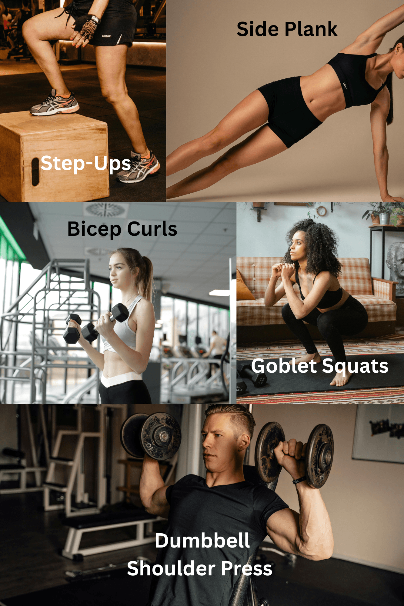 Collage of week 2 strength exercises.