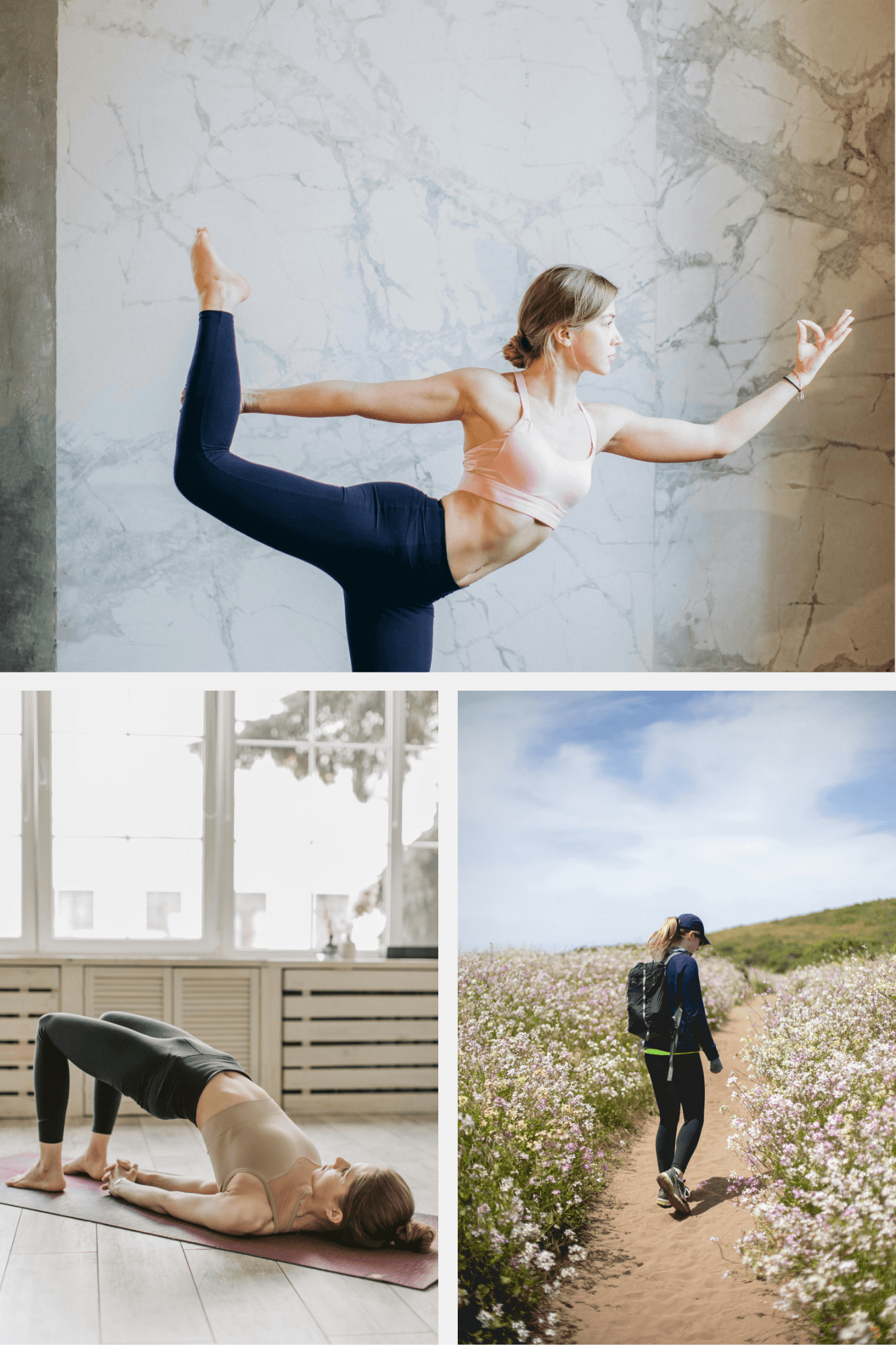 A mix of yoga, walking and mobility exercises.