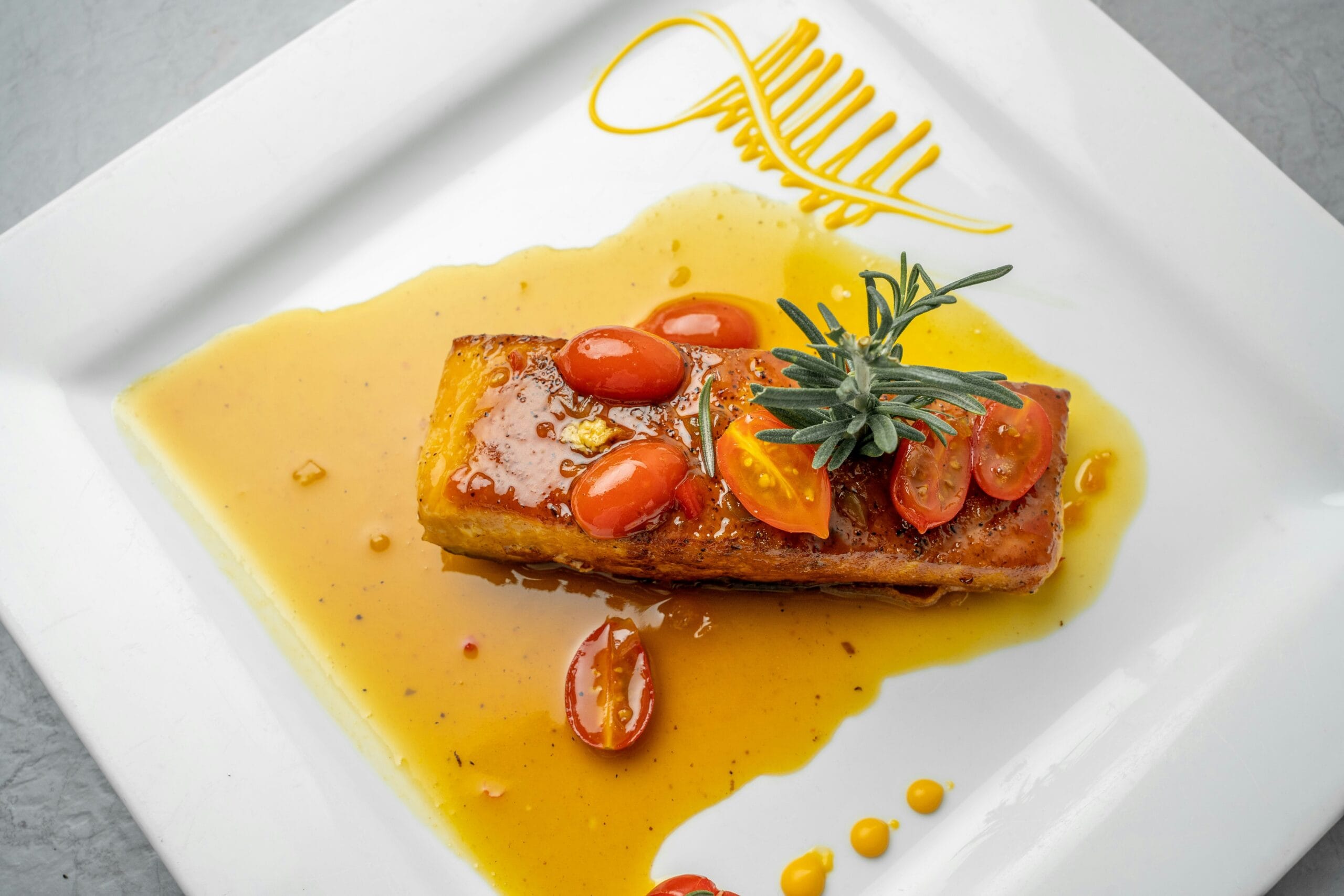 Baked salmon fillets with honey mustard glaze.