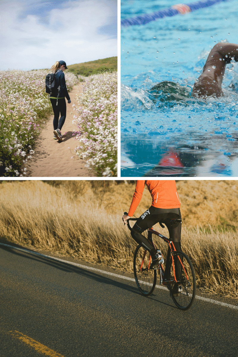 walking, light cycling, and swimming as low-intensity cardio options