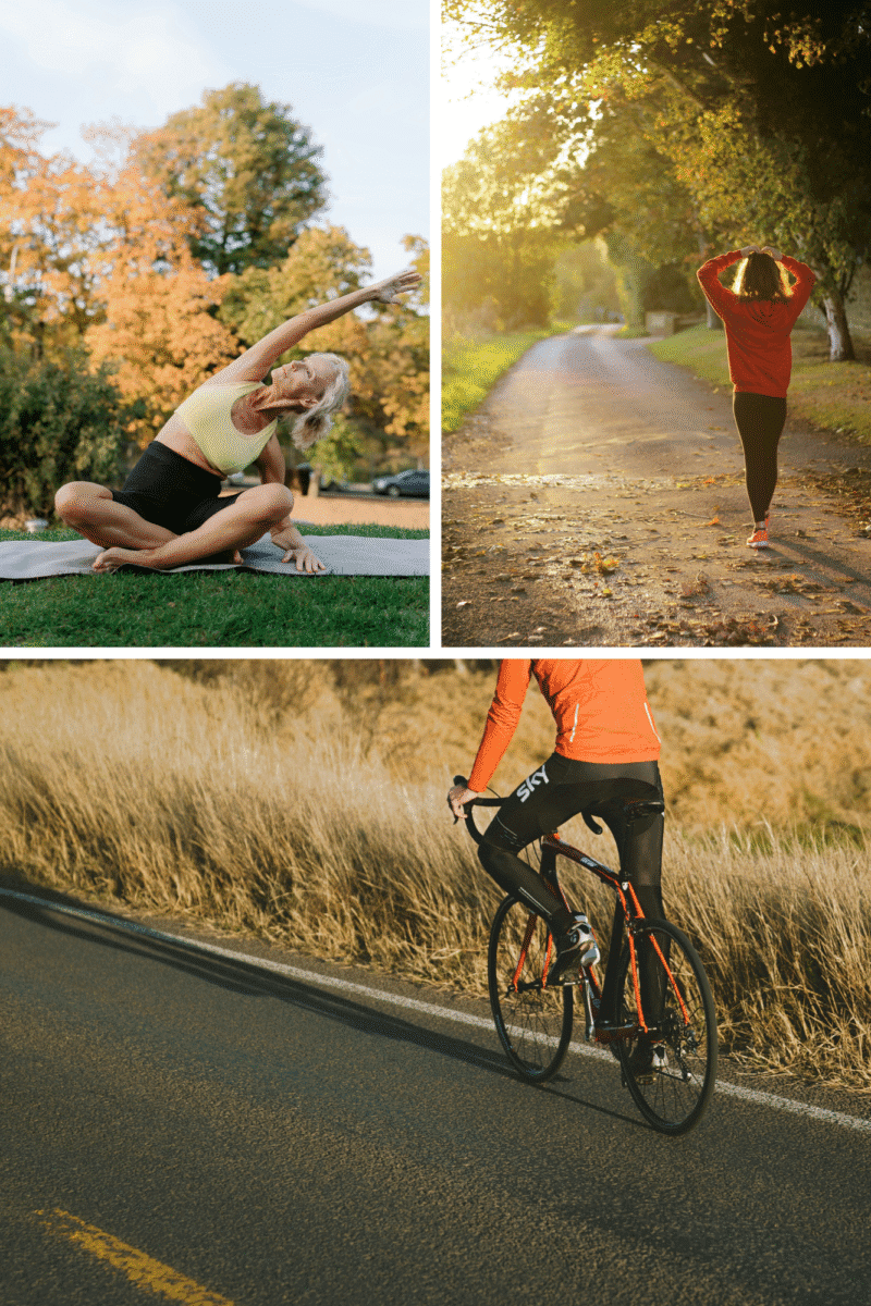 low-intensity activities such as walking, cycling, and yoga for recovery and fat loss support